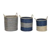 Home ESPRIT Set di cestini blu naturale iuta erba marina mediterranea 43 x 43 x 54 cm (3 pezzi)