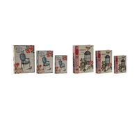 Home ESPRIT Set di scatole Decorative Marrone Legno Tela Floreale 22 x 7,5 x 30 cm (2 Pezzi)