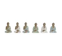 Home ESPRIT Statuetta Decorativa Bianca Verde Turchese Buddha Orientale 6 x 4 x 8,5 cm (6 Pezzi)