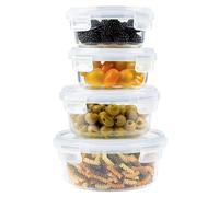 Home Fleek Contenitori ermetici per alimenti rotondi in vetro con coperchio, impilabili, salvaspazio, ermetici, adatti a microonde, forno e freezer, set da 4, blu