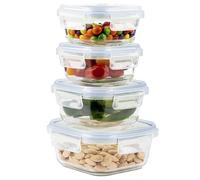 Home Fleek Contenitori In Vetro Per Alimenti Con Coperchio - Impilabili Meal Prep Contenitori Ermetici Per Alimenti Vetro, Adatti Microonde E Congelatore Contenitori Cibo Ventro (Set di 4, Blu)
