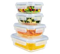 Home Fleek Contenitori In Vetro Per Alimenti Con Coperchio - Impilabili Meal Prep Contenitori Ermetici Per Alimenti Vetro, Adatti Microonde E Congelatore Contenitori Cibo Ventro (Set di 4, Blu)
