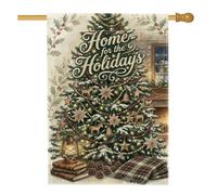 Home For The Holidays - Bandiera per casa sull'albero di Natale, 71 x 101 | Lanterna vintage, bandiera da cortile, coperta a quadri, bacche di agrifoglio, sfondo per camino invernale