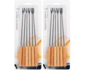 Home Forchette da Fonduta, Confezione da 12 Pezzi, Acciaio Inossidabile, Legno