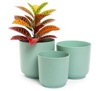 Home Garden Ornaments Luna Green Mint - Set di 3 vasi per piante da interni, diametro 13/15/17 cm, in plastica con superficie opaca, vaso per fiori senza fori di drenaggio, vasi da fiori esterni