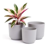 Home Garden Ornaments Luna Grey - Set di 3 vasi per piante da interni, diametro 13/15/17 cm, in plastica con superficie opaca, senza fori di drenaggio, vasi da fiori esterni (grigio)