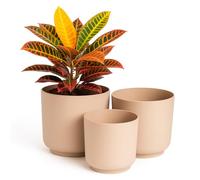 Home Garden Ornaments Luna - Set di 3 vasi per piante da interno con superficie opaca, senza fori di drenaggio (dimensioni: 13 cm, 15 cm, 17 cm, colore: tortora)