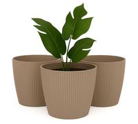 Home Garden Ornaments Vaso per Piante da Interno - Vaso Decorativo da Interno Set di 3 a Righe - Vaso Piccolo Plastica - Vasi per Piante da Esterno (Diametro: 13.5cm, Colore: Taupe)
