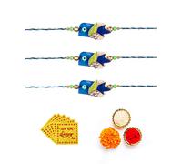Home Genie, Amelia Rakhi Rajasthani con design malocchio, realizzato con ricamo Zardozi e design tradizionale, set combinato Rakhi per fratello, confezione da 3