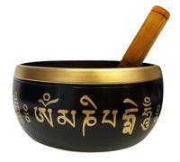 Home Genie Brass Tibetan Singing Bowl with Wooden Mallet | 13 cm Black Sound Bowl for Meditation, Chakra Healing, Yoga & Relaxation | 13x13x7 cm | 750g | Handcrafted Inner Engraving