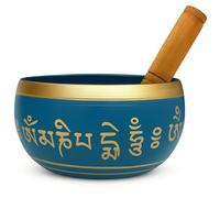 Home Genie Brass Tibetan Singing Bowl with Wooden Mallet | 13 cm Blue Sound Bowl for Meditation, Healing, Chakra & Yoga | Handcrafted Brass | 13x13x7 cm | 750g | Engraved Interior