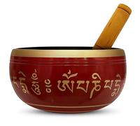 Home Genie Brass Tibetan Singing Bowl with Wooden Mallet | 13 cm Red Sound Bowl for Meditation, Chakra Healing, Yoga & Mindfulness | 13x13x7 cm | 750g | Handcrafted Inner Engraving
