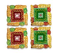 HOME GENIE Handmade Diyas for Diwali Decoration | Hand Painted Clay Mitti Diya/Deepak | Lanterns for Diwali Decoration | Decoration Mitti Diya | Handmade Colourful Diyas - Pack of 4