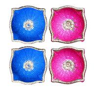 HOME GENIE Handmade Diyas for Diwali/Deepawali Decoration | Hand Painted Clay Mitti Diya | Lanterns for Diwali Decoration | Decoration Mitti Diya | Colourful Diyas - Pack of 4