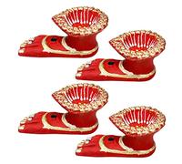 HOME GENIE Handmade Diyas for Diwali/Deepawali Decoration | Hand Painted Clay Mitti Diya | Lanterns for Diwali Decoration | Decoration Mitti Diya | Colourful Diyas - 4 Pair