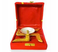 Home Genie Swastik Jyot Diya in ottone con scatola di velluto, lampada a olio tradizionale a forma di svastico per Pooja, Aarti, decorazioni e regali, design unico, larghezza 10 cm, altezza 3,5 cm
