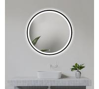 Home Glow 60cm LED Specchio da Bagno con Cornice Nera, Specchio Bagno con Luce LED, Specchio con Cornice Nero in Metallo