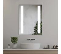 Home Glow Specchio da bagno verticale 50x70cm con luci LED, con illuminato interruttore touch, Doppie strisce LED Specchio da bagno rettangolare con luce frontale bianca naturale