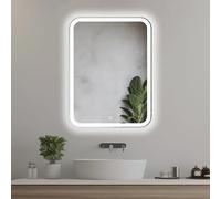 Home Glow Specchio da bagno verticale 50x70cm con luci LED, Specchio da bagno illuminato con interruttore touch, Angoli arrotondati rettangolare con luce LED frontale bianca naturale