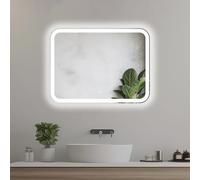 Home Glow Specchio da bagno verticale 80x60cm con luci LED, Specchio da bagno illuminato con interruttore touch, Angoli arrotondati rettangolare con luce LED frontale bianca naturale