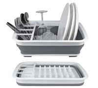 HOME IN SAMRT Scolapiatti Pieghevole Salvaspazio 2in1 da Appoggio e Scolaposate con Divisorio, da Lavello Durevole Ideale anche per Campeggio 38x29.3x12.5