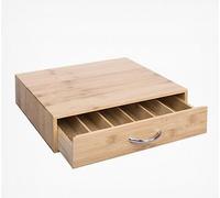 HOME IN SMART Porta Capsule Caffè in Bambù con 6 Scomparti - Organizer Capsule, Cialde e Tisane per Macchina Caffè - Cassetto Porta Zucchero e Bustine The - Supporto Salvaspazio per Cucina 33x31x8
