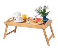 HOME IN SMART Tavolino da Letto Pieghevole, Vassoio da Letto in Bambù 100% con Bordi Rialzati- Vassoio Colazione a Letto, Tavolo da Letto e Poggia PC. Dimensione 50x30x25cm