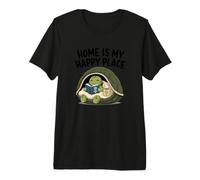 Home Is My Happy Place Cozy Turtle Under Shell Libro Maglietta Premium