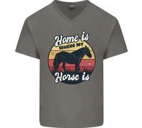 Home Is Where My Horse Is Divertente Equestre Uomo Scollo A V Cotone T-Shirt