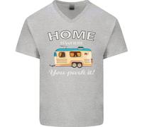 Home Is Where You Park It Caravan Divertente Uomo Scollo A V Cotone T-Shirt