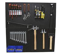 HOME IT® Pannello Portautensili 17 Pezzi in Metallo Nero | Con Supporti, Ganci e Contenitori | Kit Organizzazione Officina