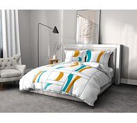 Home Linge Passion | Copripiumino - 3 pezzi | 100% cotone - 57 fili | 2 persone - 220 x 240 cm | Atoll Turchese-Orange
