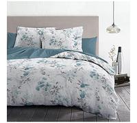 Home Linge Passion, Copripiumino - 3 pezzi, 100% cotone, 57 fili, 2 persone, 240 x 260 cm, Pompadour Bianco Argilla e Blu HP62671