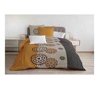 Home Linge Passion | Copripiumino - 3 pezzi | 100% cotone - 57 fili | 2 persone - 240 x 260 cm | Yucatan - Grigio e Ocra Arancione