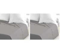 Home Linge Passion Drap Plat, Coton, Gris Clair, 180x290 cm HP61329 (Confezione da 2)