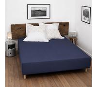 Home Linge Passion - Lenzuolo con angoli 100% cotone - 57 fili/cm² - Dimensioni 180 x 200 cm - Blu - Berretto 30 cm - Tessuto stretto - Morbido, traspirante, lavabile