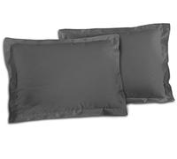 HOME LINGE PASSION Lot De 2 Taies d'oreiller, Coton, Gris Anthracite, 50x70 cm