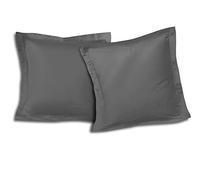 Home Linge Passion Lot De 2 Taies d'oreiller, Coton, Gris Anthracite, 63x63 cm