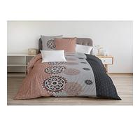 Home Linge Passion | Parure copripiumino - 3 pezzi, 100% cotone, 57 fili, 2 persone, 220 x 240 cm, Yucatan, grigio e rosa antica
