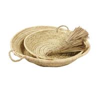 Home Maison Cestino piatto con manici Palm - Cesto piatto con manici foglia di palma, 45 x 45 x 45 cm, artigianato marocchino - Colore naturale