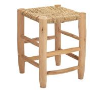 Home Maison Sgabello naturale 40 cm, legno di alloro grezzo e fibra di palma Doum, 40 x 30 x 30 cm