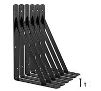 HOME MASTER HARDWARE Staffe per mensole resistenti, 30,5 x 20,3 cm, confezione da 6 supporti per mensole in metallo nero, montaggio a parete a 90 gradi, staffa per mensola galleggiante con viti,