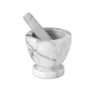 Home Mortaio con Pestello, Marmo, Bianco/Grigio, 12 cm