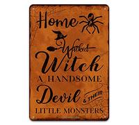 Home Of A Wicked Witch A Handsome Devil And Their Little Mon-Ster Cartello In Metallo Resistente Uv Targa In Metallo Durevole Targhe In Latta Per Club Esterno Giardino 20X30Cm
