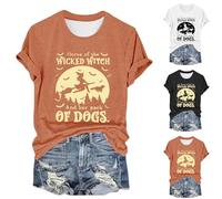Home of The Wicked Witch and Her Pack of Dogs Camicie di Halloween da donna magliette da strega divertenti costumi di Halloween Top a maniche corte, bianco, M