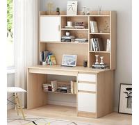 Home Office con Ripiano Scrivania Moderna Postazione di Lavoro da Studio con Credenza E Scaffale Computer Pc Portatile con Ripiani, White, 100x45x163cm(39x18x64)