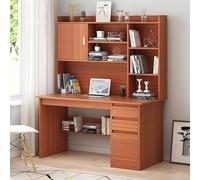 Home Office con Ripiano Scrivania Moderna Postazione di Lavoro da Studio con Credenza E Scaffale Computer Pc Portatile con Ripiani, Walnut, 100x45x163cm(39x18x64)