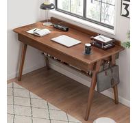 Home Office Desk with Drawers & Solid Wood Legs, Mid Century Modern Writing Table PC Worktable with Shelf, Study Desk for Bedroom/Living Room/Study/Workstation(120x55x82cm(47x22x31inch), Brown)