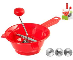 Home Passaverdura a 3 Dischi, 24 cm, Acciaio Inossidabile, Rosso