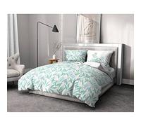 Home Passion | Copripiumino - 3 pezzi | 100% cotone - 57 fili | 2 persone - 220 x 240 cm | TEMPETE floreale verde e bianco